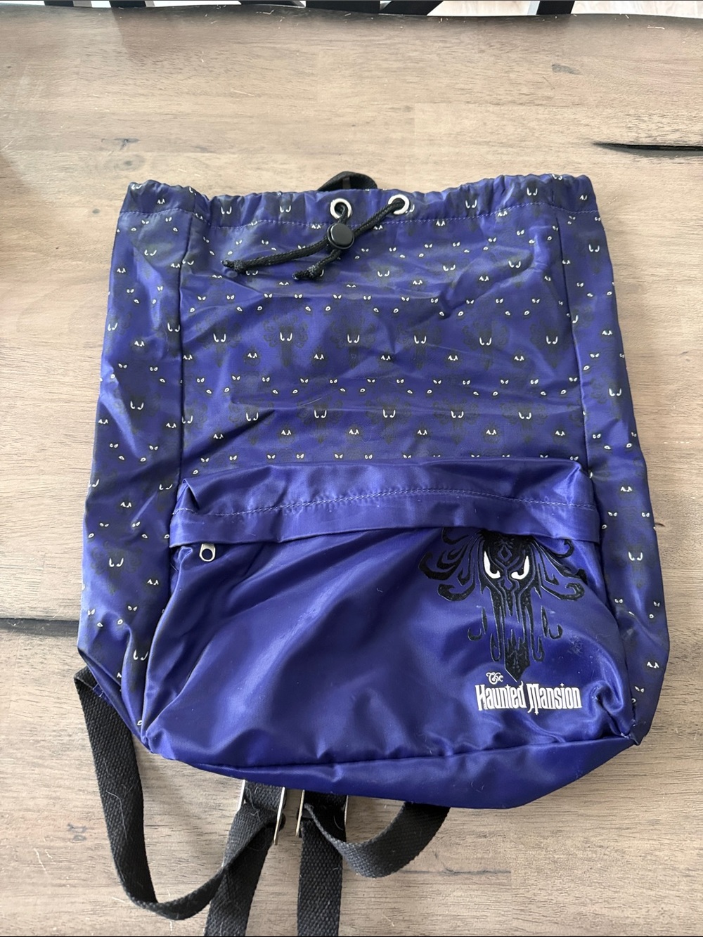 Disney Parks Haunted Mansion Wallpaper Backpack Drawstring Zip Pocket Purple